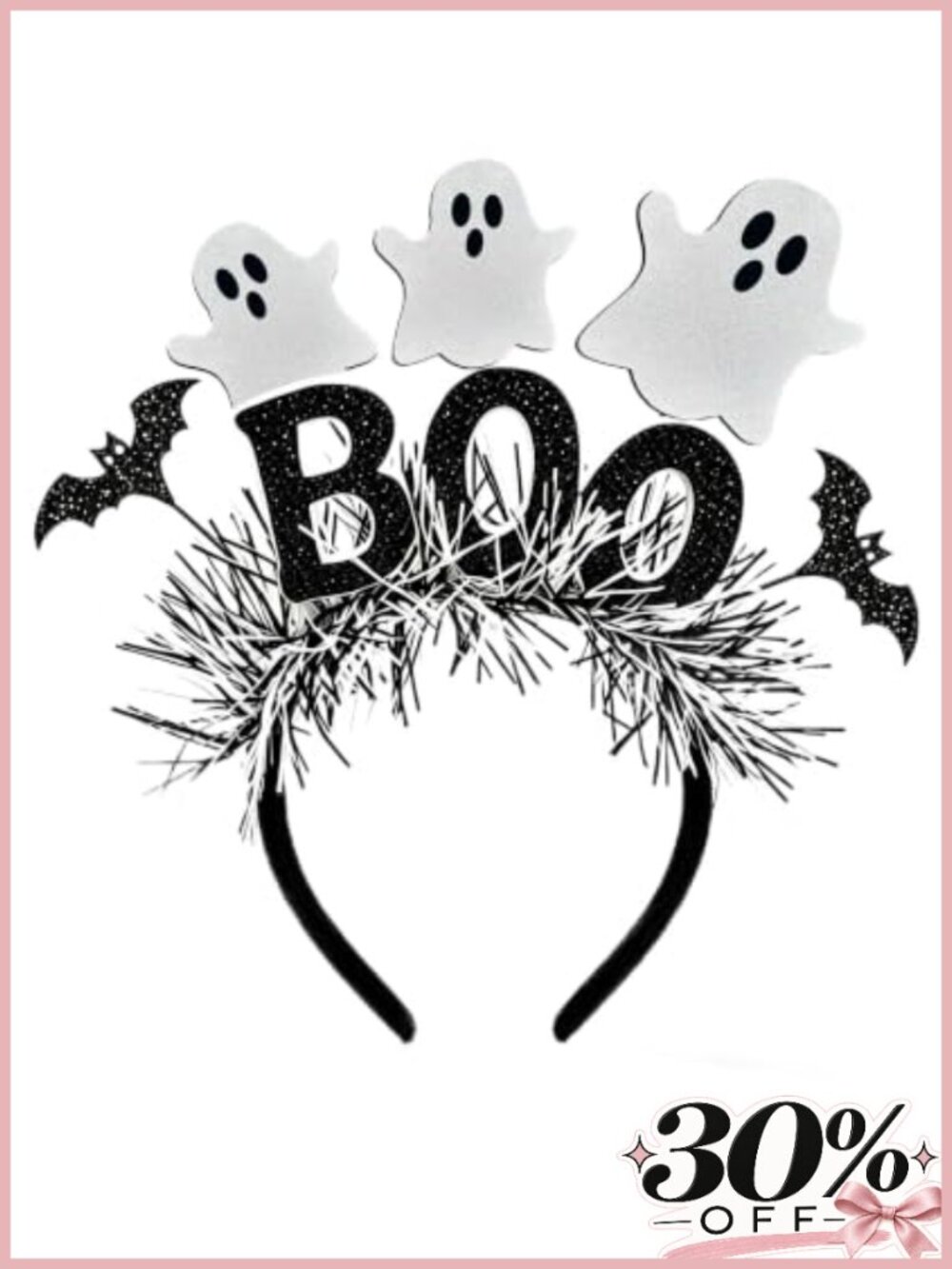 Halloween Boo Ghost Bat Tinsel Headband for Adults